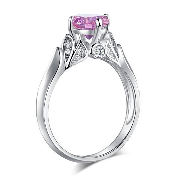 Flower 925 Sterling Silver Wedding Promise Anniversary Ring 1.25 Ct Fancy Pink Created Diamond Ring