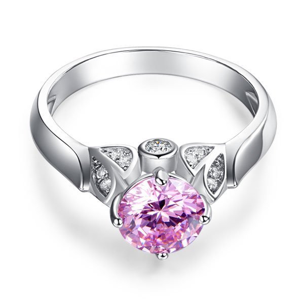 Flower 925 Sterling Silver Wedding Promise Anniversary Ring 1.25 Ct Fancy Pink Created Diamond Ring