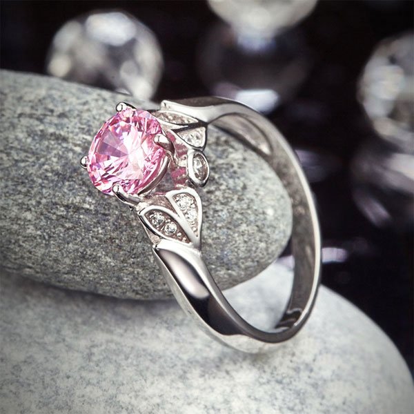 Flower 925 Sterling Silver Wedding Promise Anniversary Ring 1.25 Ct Fancy Pink Created Diamond Ring