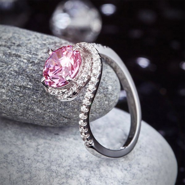 Twist Curl 925 Sterling Silver Wedding Engagement Ring 2 Ct Fancy Pink Created Diamond Promise Anniversary