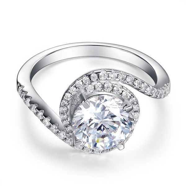 Twist Curl 925 Sterling Silver Wedding Engagement Ring 2 Ct Created Diamond