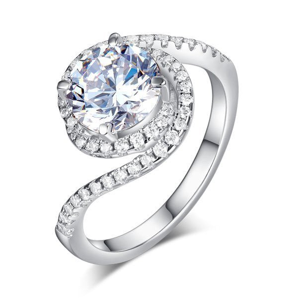 Twist Curl 925 Sterling Silver Wedding Engagement Ring 2 Ct Created Diamond