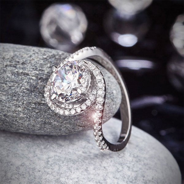 Twist Curl 925 Sterling Silver Wedding Engagement Ring 2 Ct Created Diamond