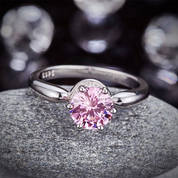 6 Claws Crown 925 Sterling Silver Wedding Promise Anniversary Ring 1.25 Ct Fancy Pink Created Diamond Jewellery