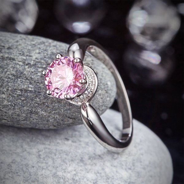 6 Claws Crown 925 Sterling Silver Wedding Promise Anniversary Ring 1.25 Ct Fancy Pink Created Diamond Jewellery