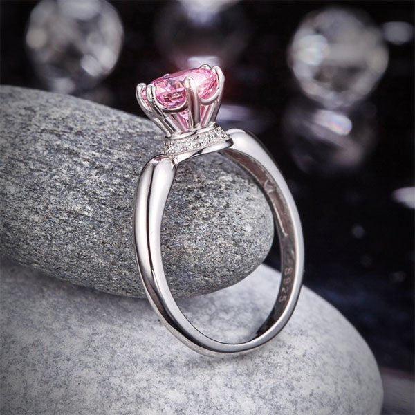 6 Claws Crown 925 Sterling Silver Wedding Promise Anniversary Ring 1.25 Ct Fancy Pink Created Diamond Jewellery