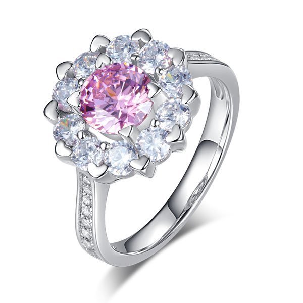 Snowflake 925 Sterling Silver Wedding Promise Anniversary Ring 1 Ct Fancy Pink Created Diamond