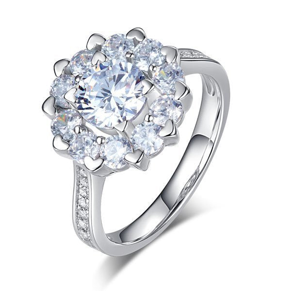 Snowflake 925 Sterling Silver Wedding Promise Anniversary Ring 1 Ct Created Diamond