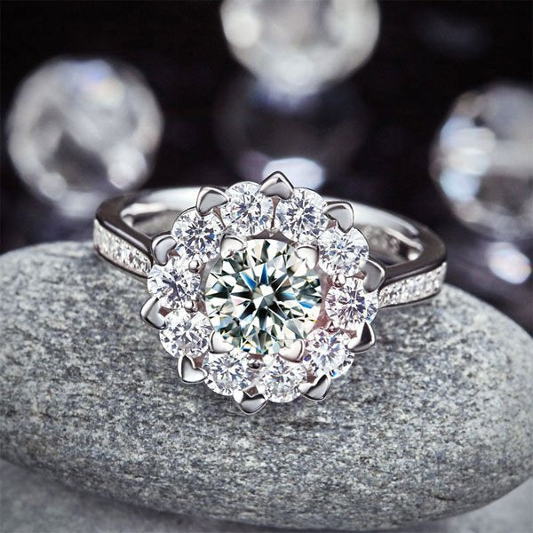 Snowflake 925 Sterling Silver Wedding Promise Anniversary Ring 1 Ct Created Diamond