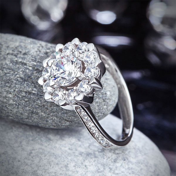 Snowflake 925 Sterling Silver Wedding Promise Anniversary Ring 1 Ct Created Diamond