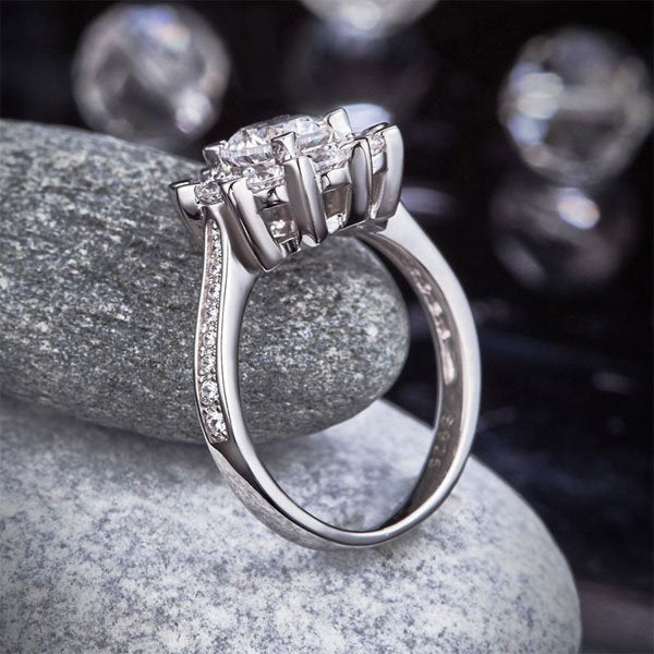 Snowflake 925 Sterling Silver Wedding Promise Anniversary Ring 1 Ct Created Diamond