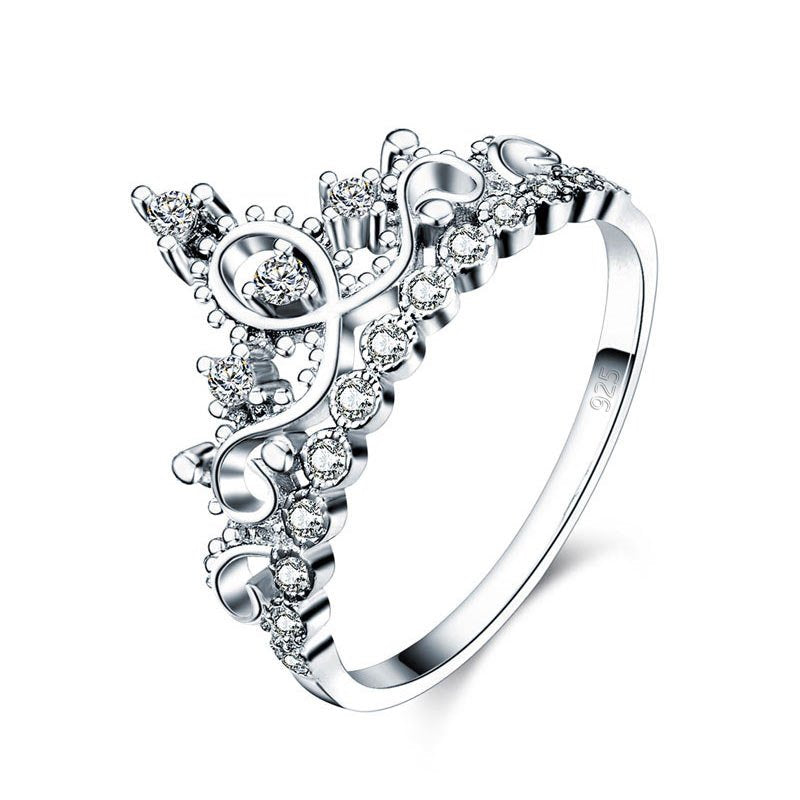 Solid 925 Sterling Silver Crown Shape Ring Lab Created Diamond for Lady Trendy Stylish