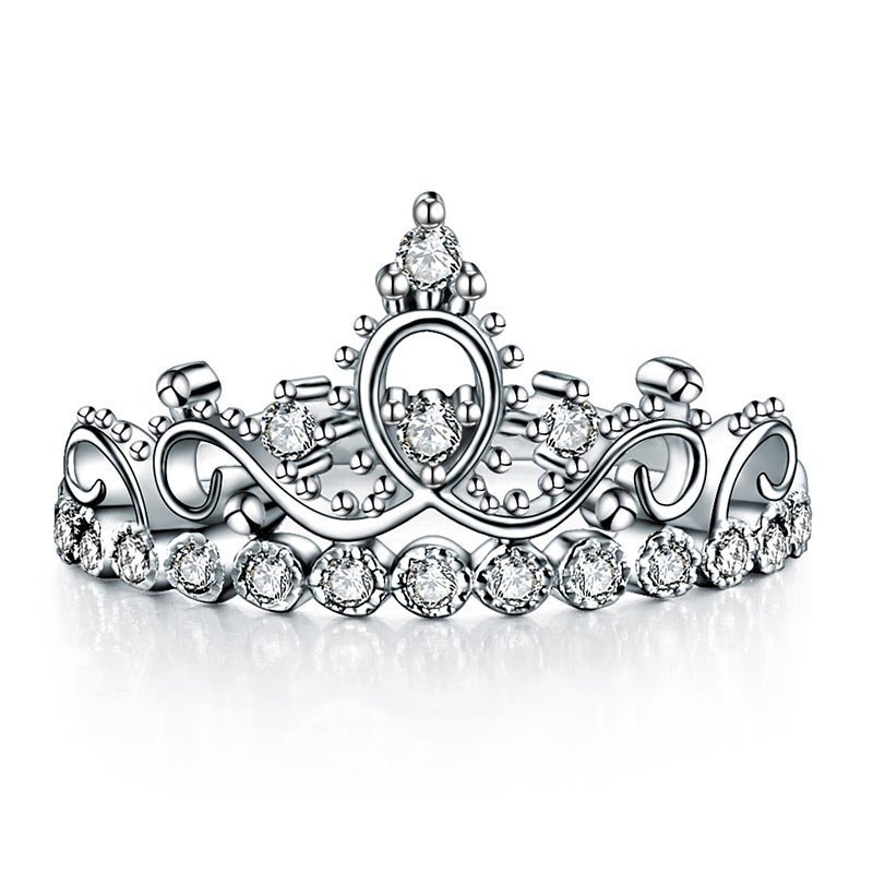 Solid 925 Sterling Silver Crown Shape Ring Lab Created Diamond for Lady Trendy Stylish