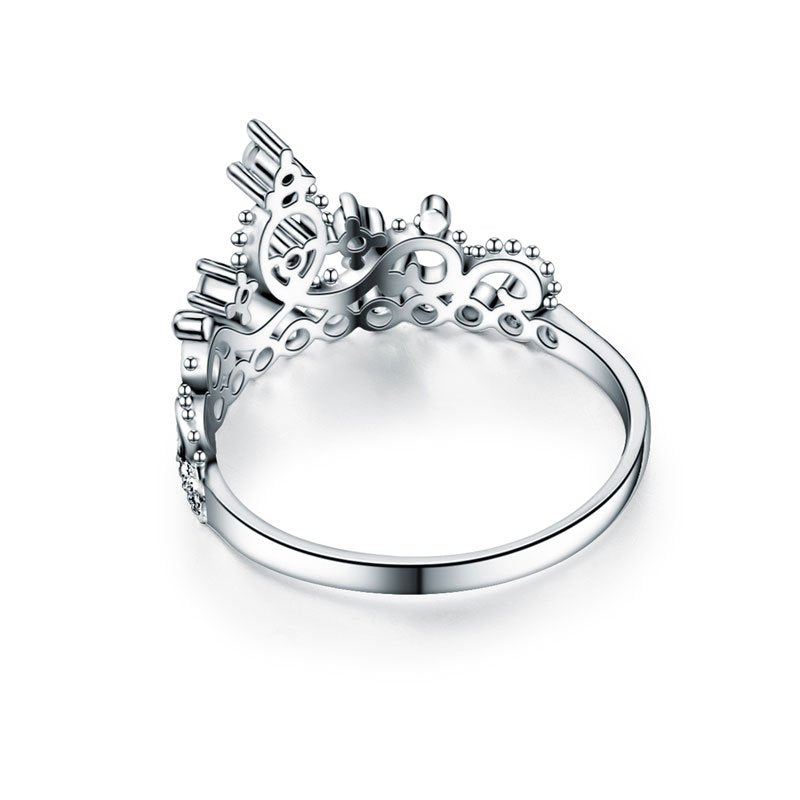 Solid 925 Sterling Silver Crown Shape Ring Lab Created Diamond for Lady Trendy Stylish