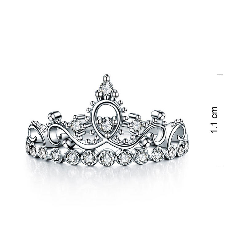 Solid 925 Sterling Silver Crown Shape Ring Lab Created Diamond for Lady Trendy Stylish