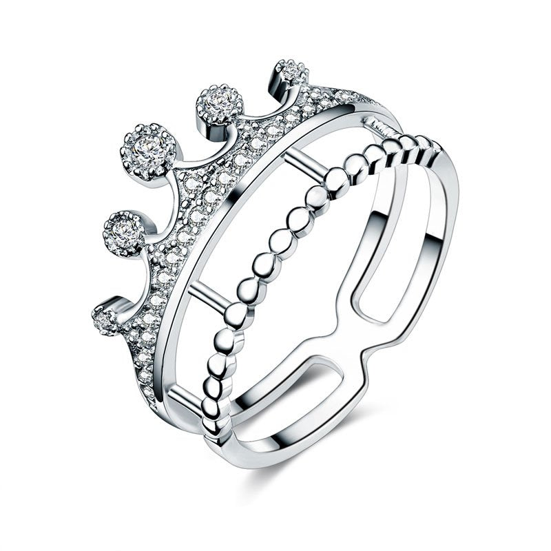 Solid 925 Sterling Silver Crown Shape Ring Lab Created Diamond