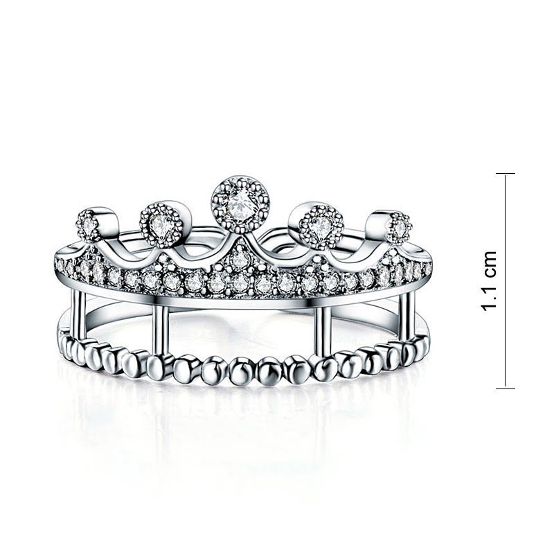 Solid 925 Sterling Silver Crown Shape Ring Lab Created Diamond