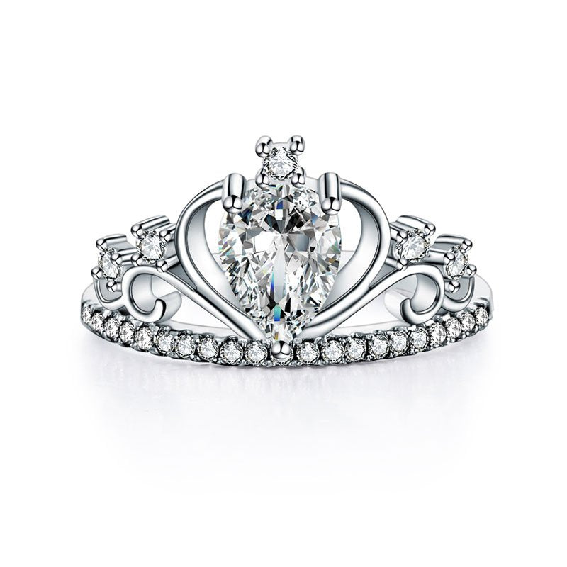 Solid 925 Sterling Silver Crown Ring 1 Carat Pear Cut for Lady