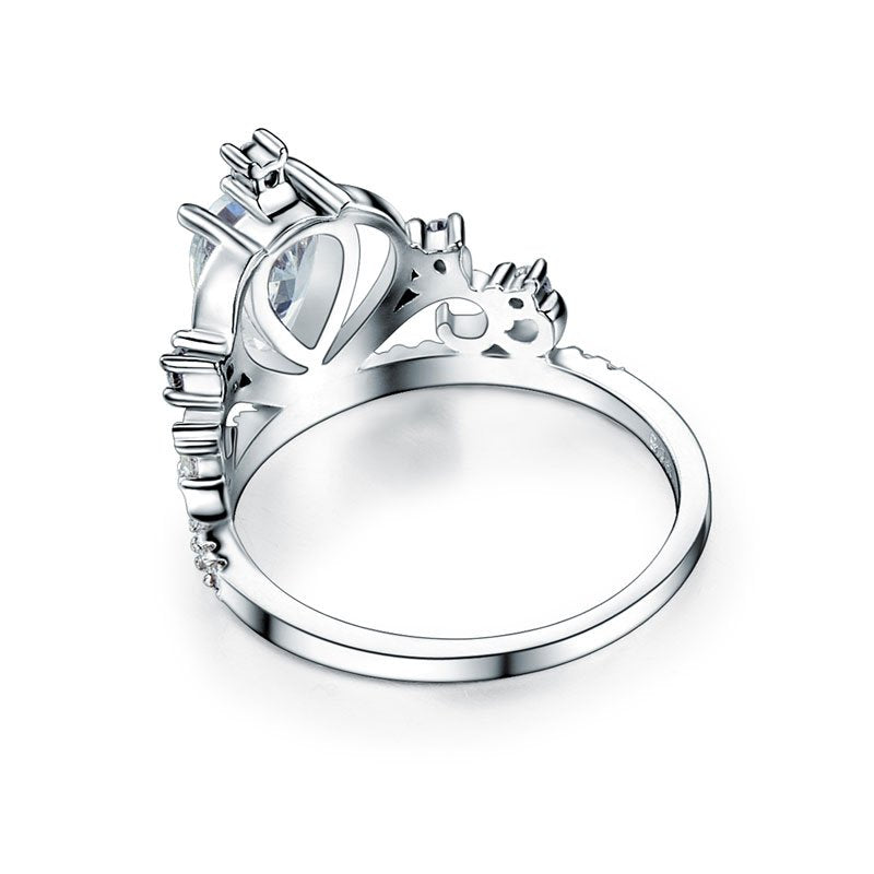 Solid 925 Sterling Silver Crown Ring 1 Carat Pear Cut for Lady