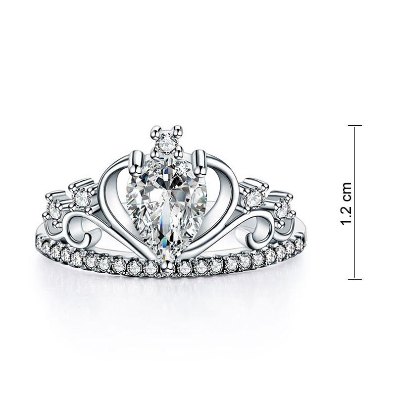 Solid 925 Sterling Silver Crown Ring 1 Carat Pear Cut for Lady