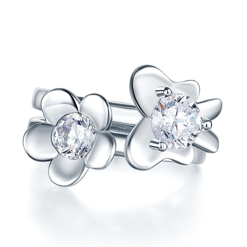 Solid 925 Sterling Silver 2 Pcs Butterfly Flower Ring Set Lady Jewellery