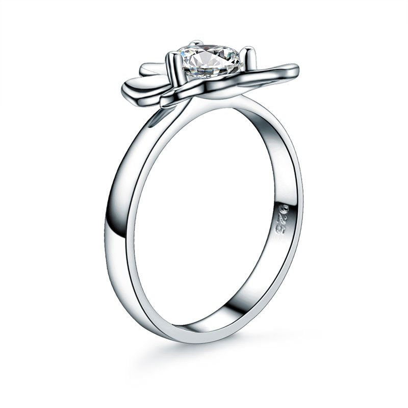 Solid 925 Sterling Silver 2 Pcs Butterfly Flower Ring Set Lady Jewellery