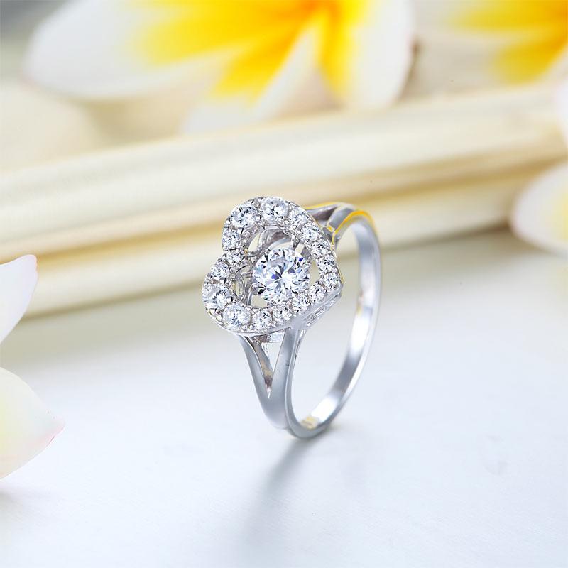 Dancing Stone Heart Solid 925 Sterling Silver Ring Fashion Wedding Jewellery