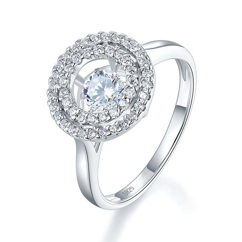 Dancing Stone Double Halo Solid 925 Sterling Silver Ring Fashion Wedding Jewellery