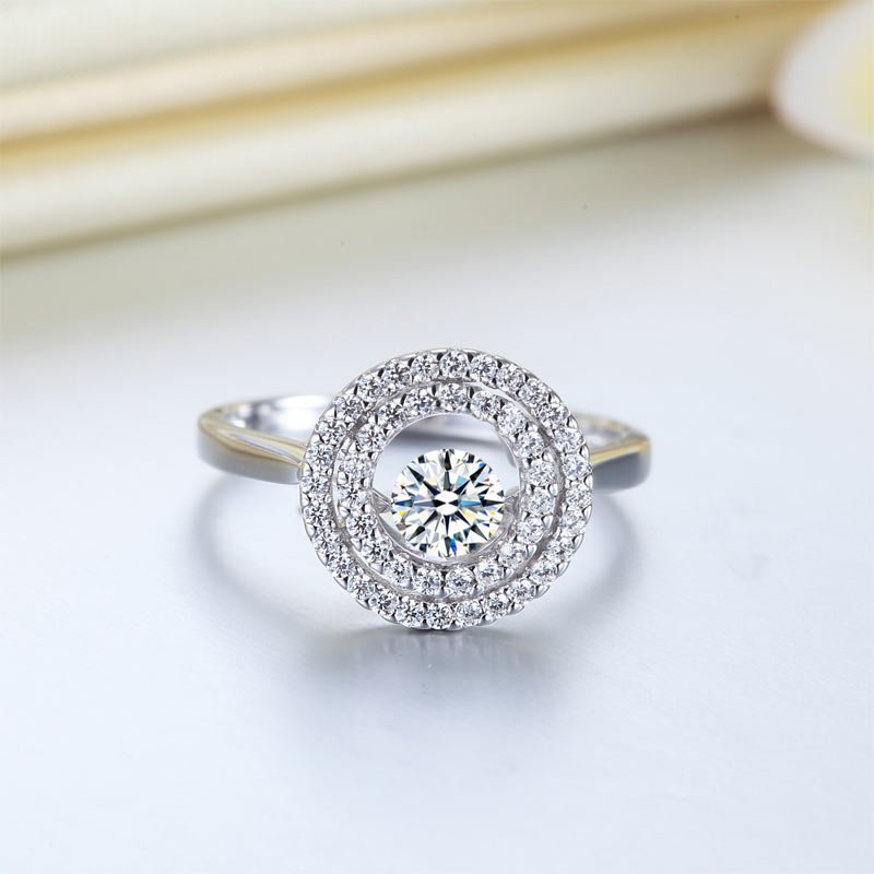 Dancing Stone Double Halo Solid 925 Sterling Silver Ring Fashion Wedding Jewellery