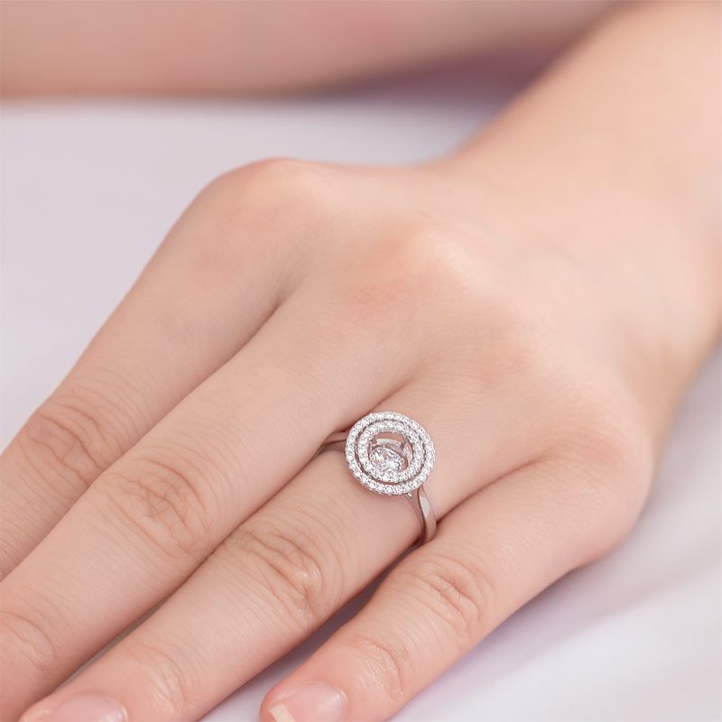 Dancing Stone Double Halo Solid 925 Sterling Silver Ring Fashion Wedding Jewellery