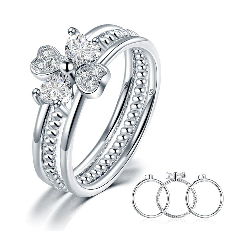 Solid 925 Sterling Silver Ring Set 3 Pcs Heart Love Jewellery New Design