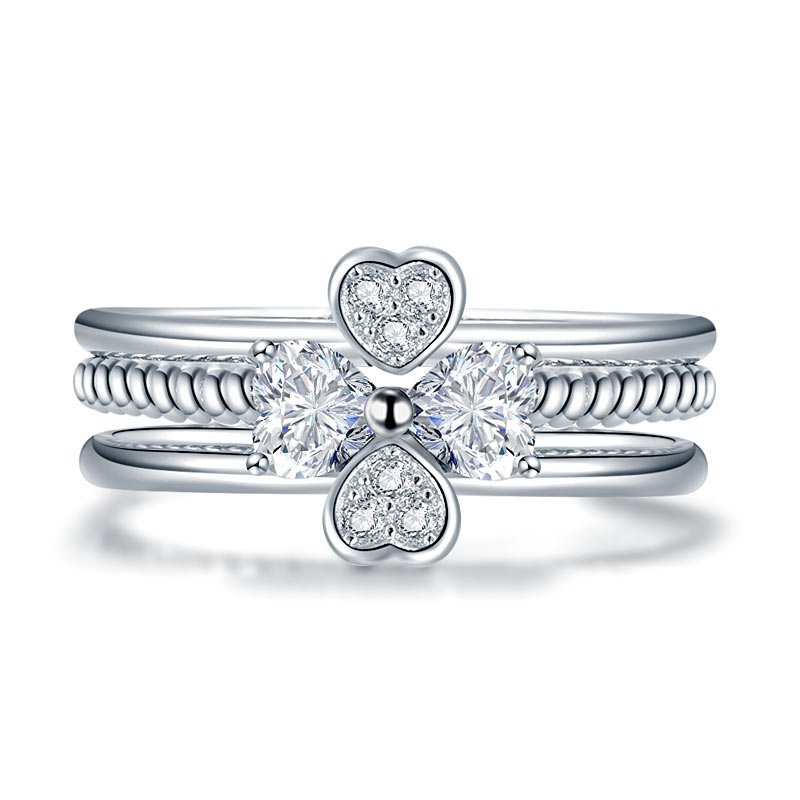 Solid 925 Sterling Silver Ring Set 3 Pcs Heart Love Jewellery New Design