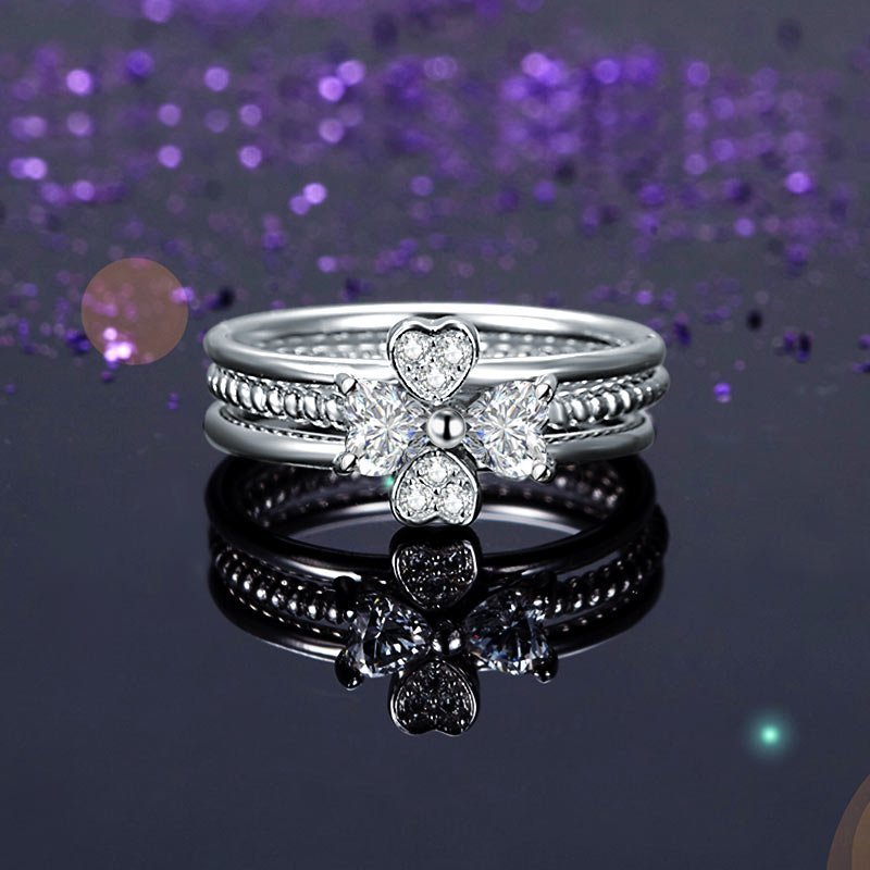 Solid 925 Sterling Silver Ring Set 3 Pcs Heart Love Jewellery New Design
