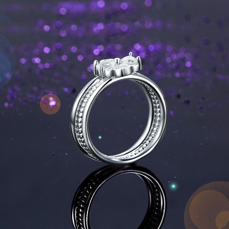 Solid 925 Sterling Silver Ring Set 3 Pcs Heart Love Jewellery New Design
