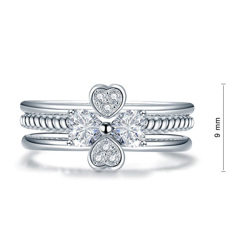 Solid 925 Sterling Silver Ring Set 3 Pcs Heart Love Jewellery New Design
