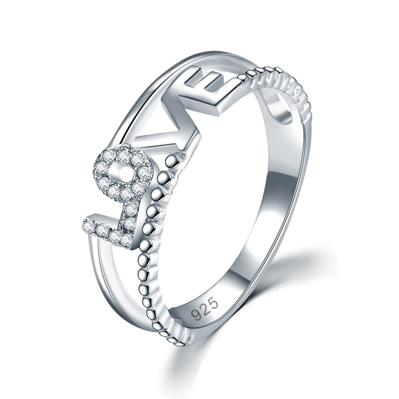Solid 925 Sterling Silver Ring Band Fashion LOVE Ring