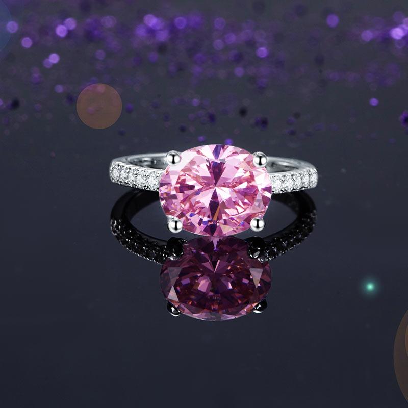Solid 925 Sterling Silver 4 Carat Anniversary Ring Fancy Pink Oval Cut Luxury Jewellery