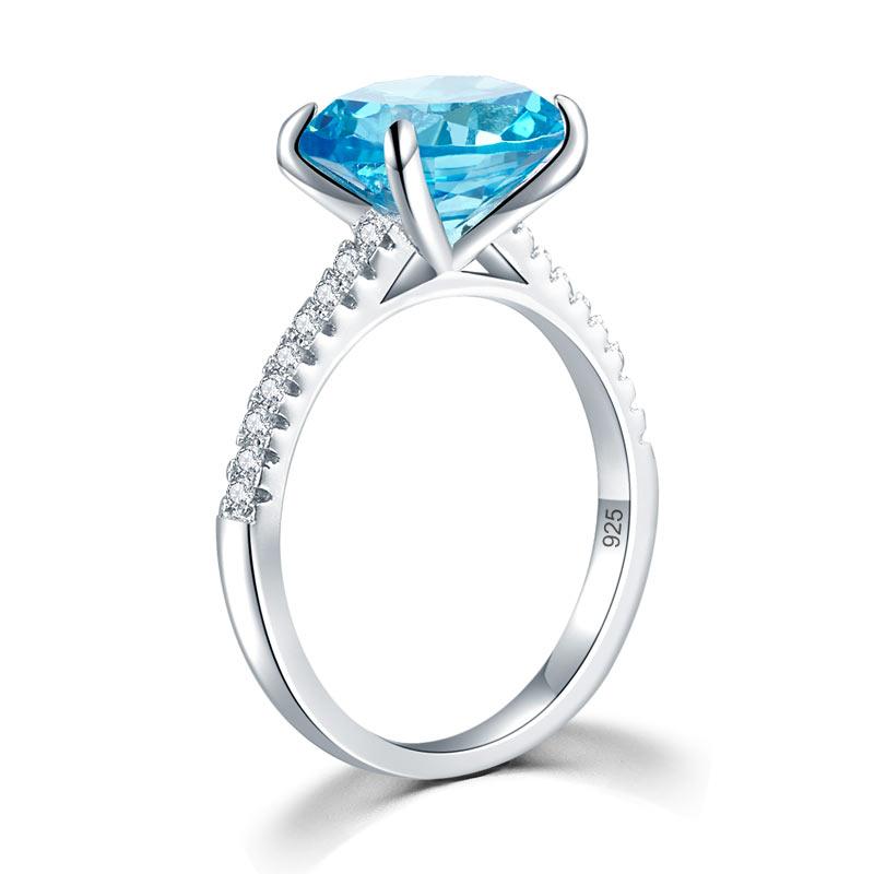 Solid 925 Sterling Silver 4 Carat Anniversary Ring Blue Oval Party Luxury Jewellery