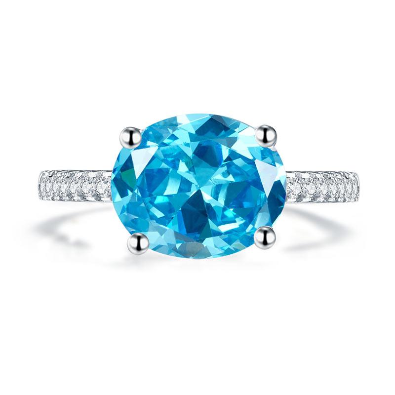 Solid 925 Sterling Silver 4 Carat Anniversary Ring Blue Oval Party Luxury Jewellery
