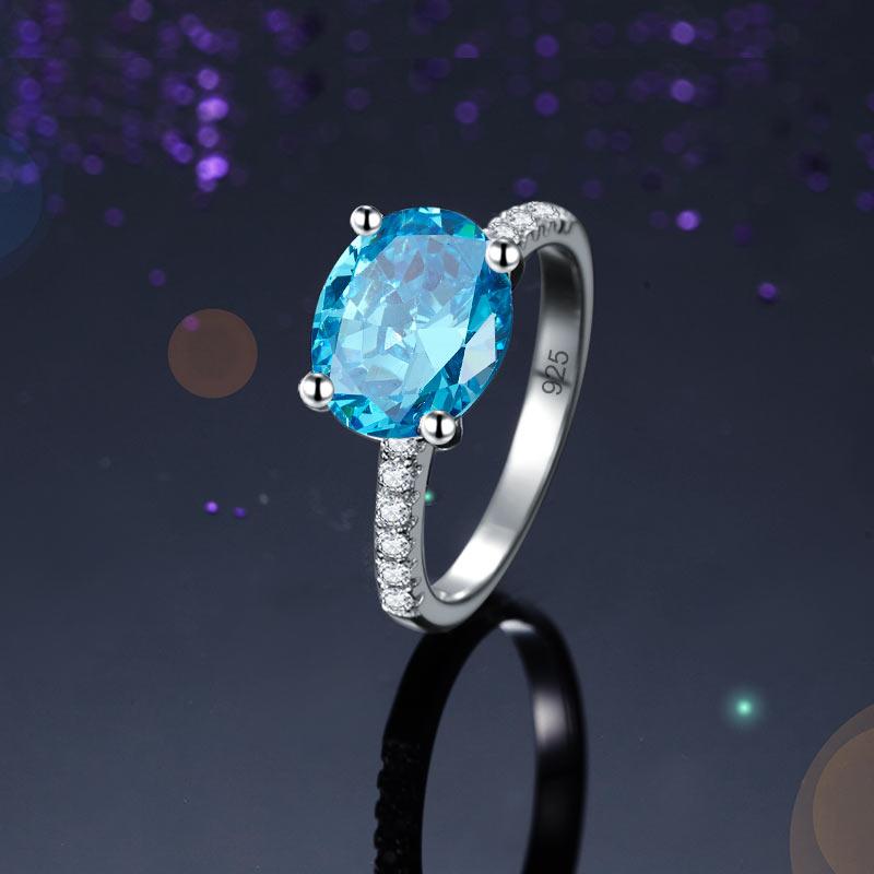 Solid 925 Sterling Silver 4 Carat Anniversary Ring Blue Oval Party Luxury Jewellery
