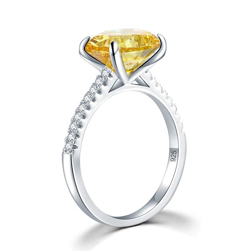 Solid 925 Sterling Silver 4 Carat Anniversary Luxury Ring Yellow Canary Oval Party Jewellery