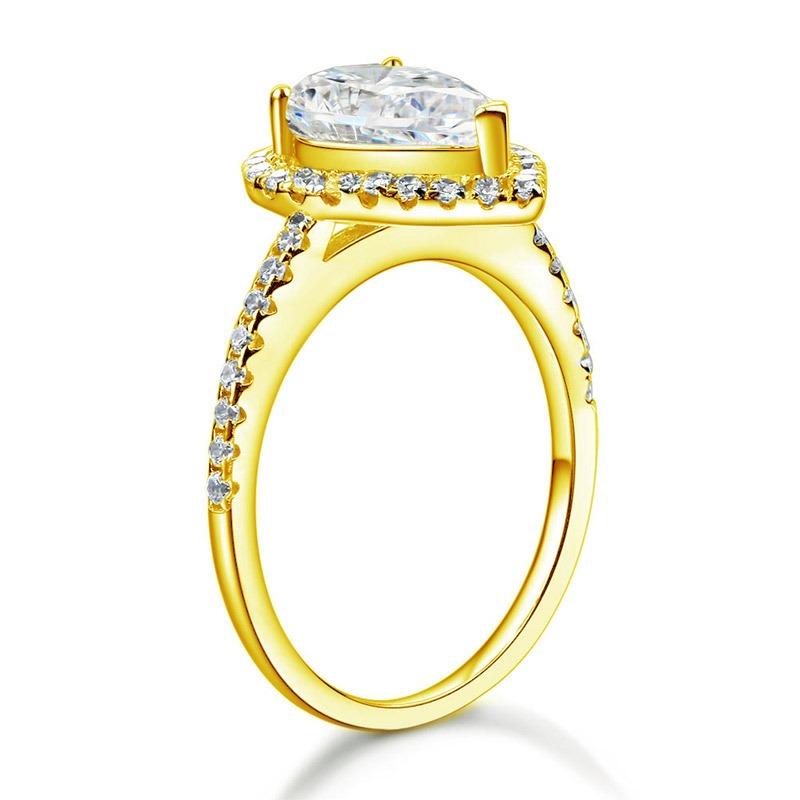 2 Ct Pear Cut Ring Sterling 925 Silver Yellow Gold Plated Wedding Promise Ring
