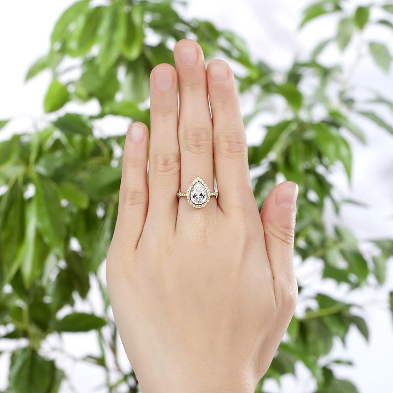 2 Ct Pear Cut Ring Sterling 925 Silver Yellow Gold Plated Wedding Promise Ring
