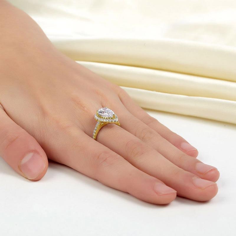 2 Ct Pear Cut Ring Sterling 925 Silver Yellow Gold Plated Wedding Promise Ring