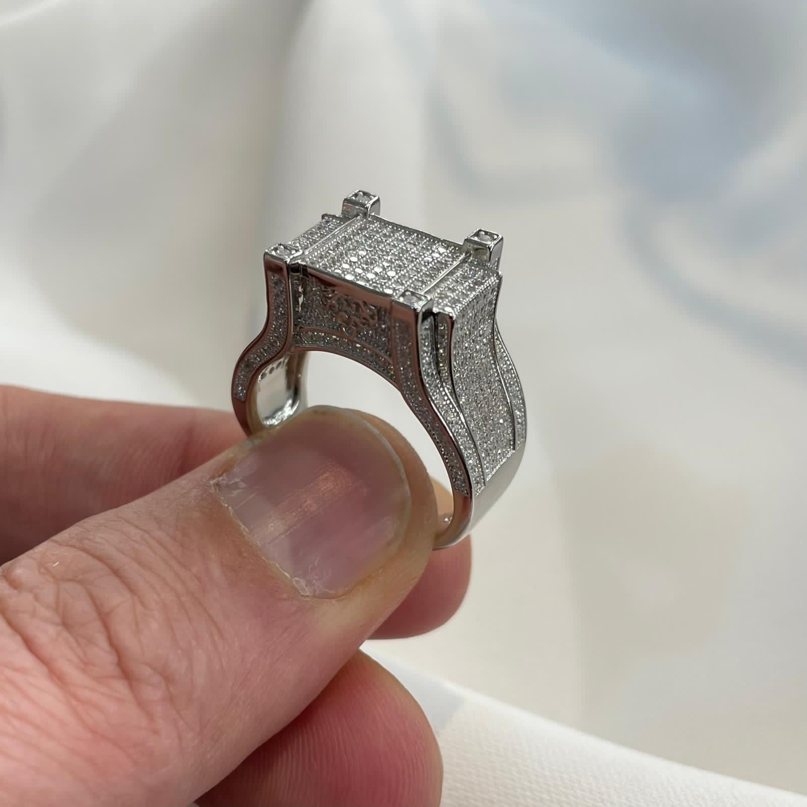 Men's pinky ring Sterling silver hallmark 925 bang on style decorated with CZ