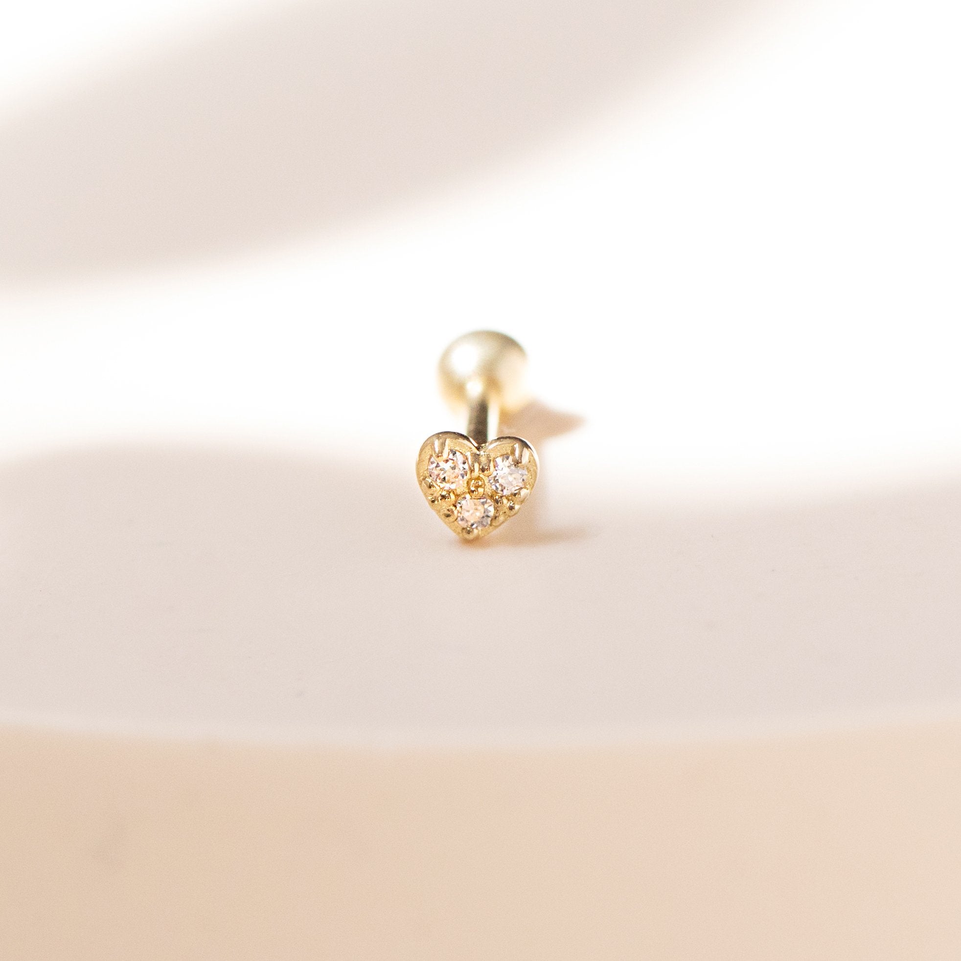 9CT YELLOW GOLD CZ HEART CARTILAGE 6MM POST STUD Earring