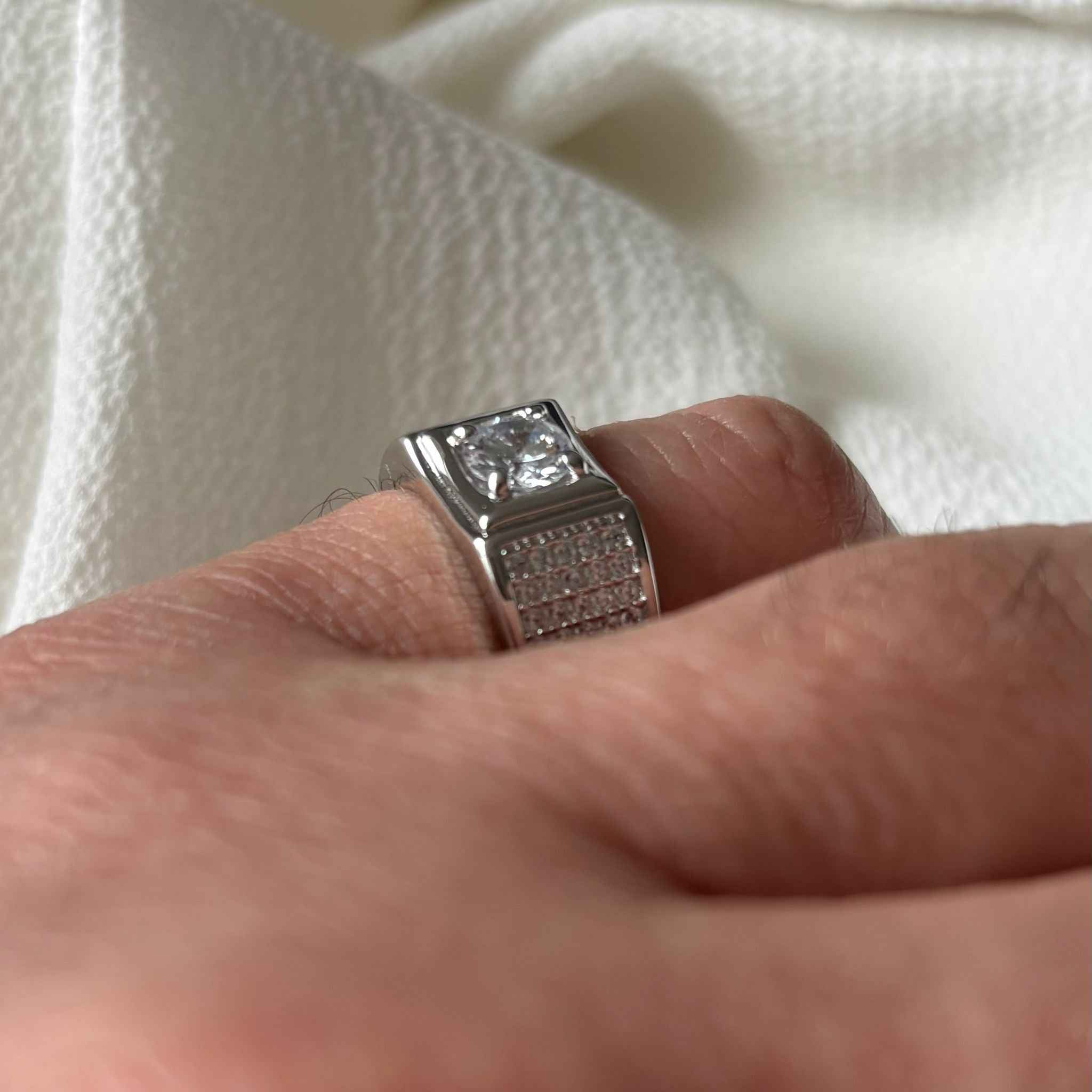 925 Sterling Silver Mens Pinky CZ Ring - Gift Boxed