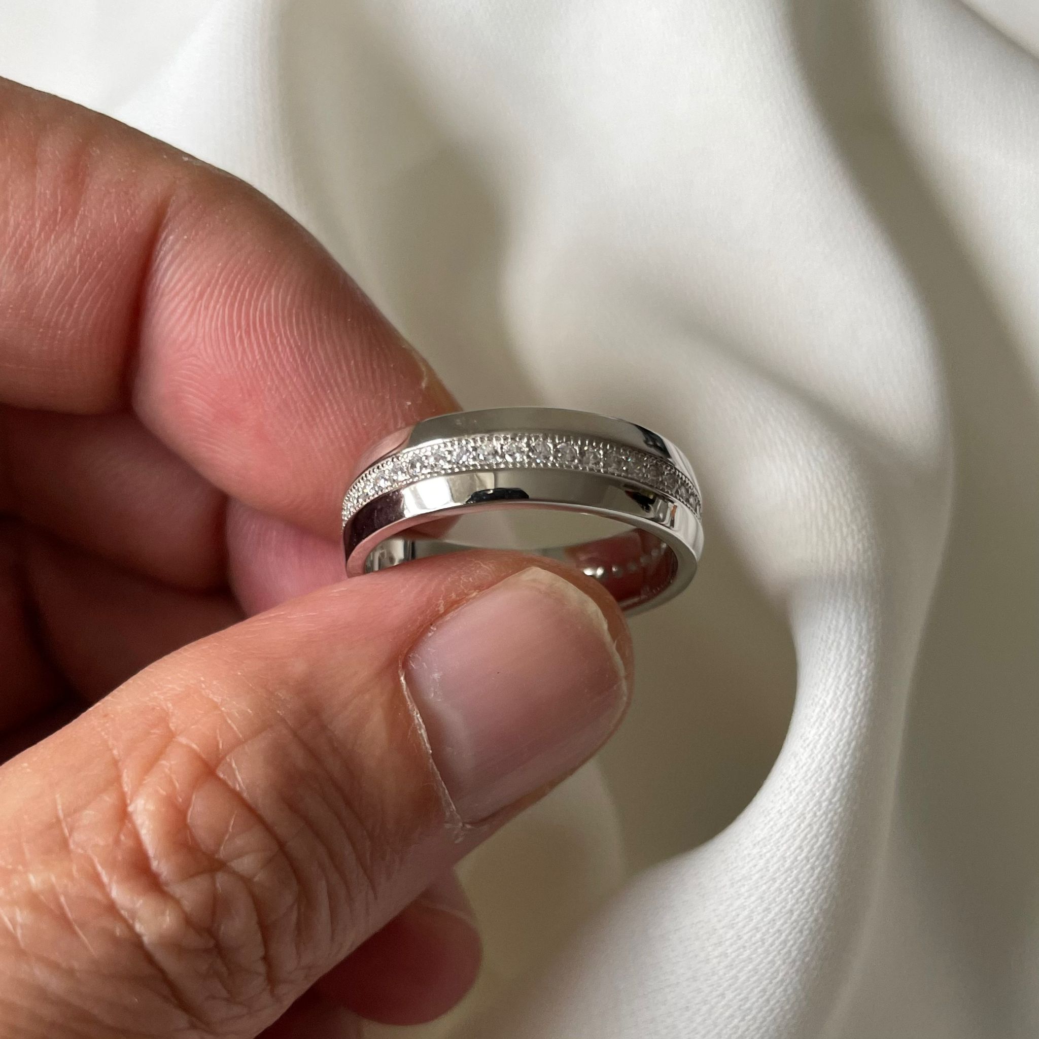 Mens Wedding Band Solid Sterling 925 Silver Created Diamond Ring