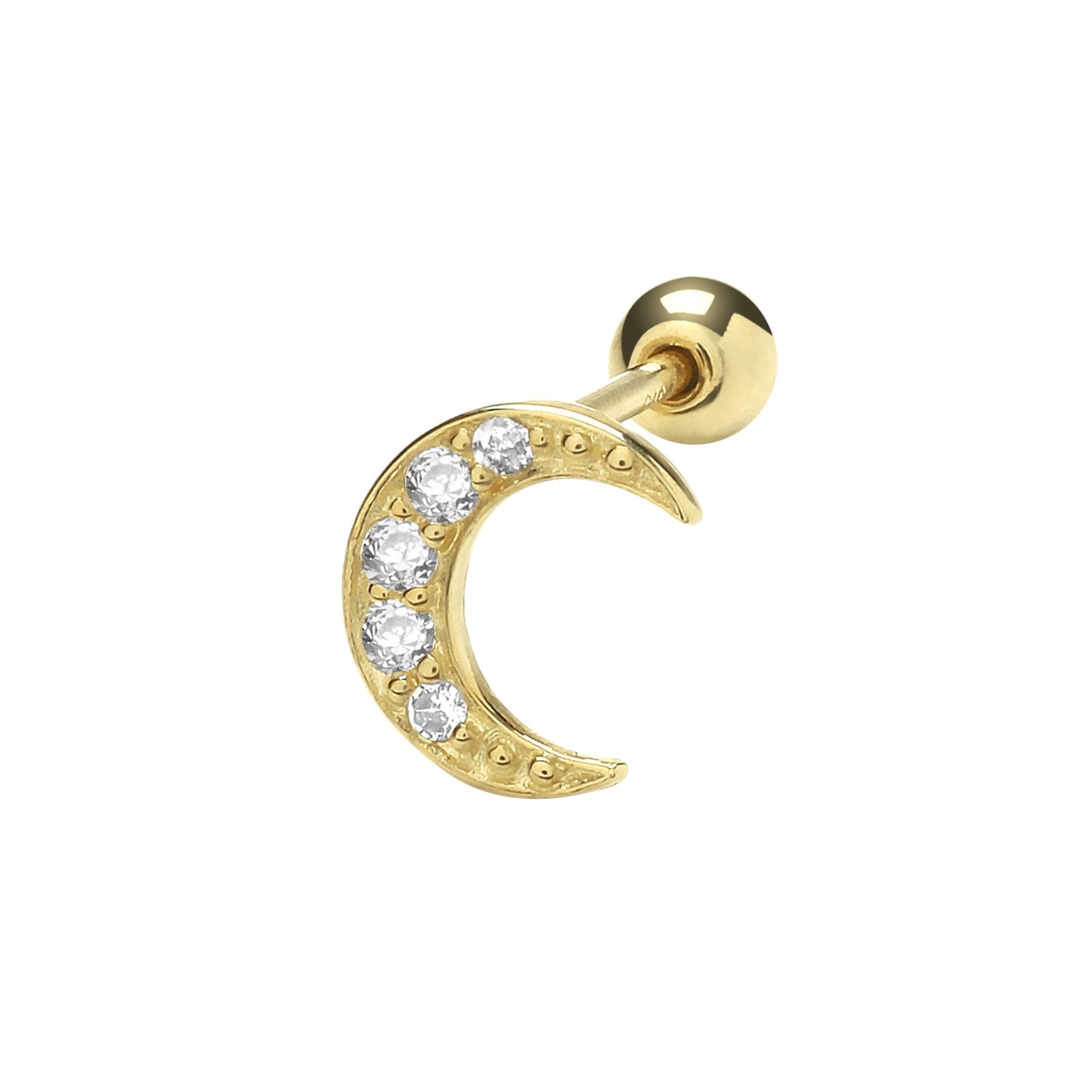 Genuine 9CT Yellow Gold Five CZ Moon Cartilage 6mm Post Stud