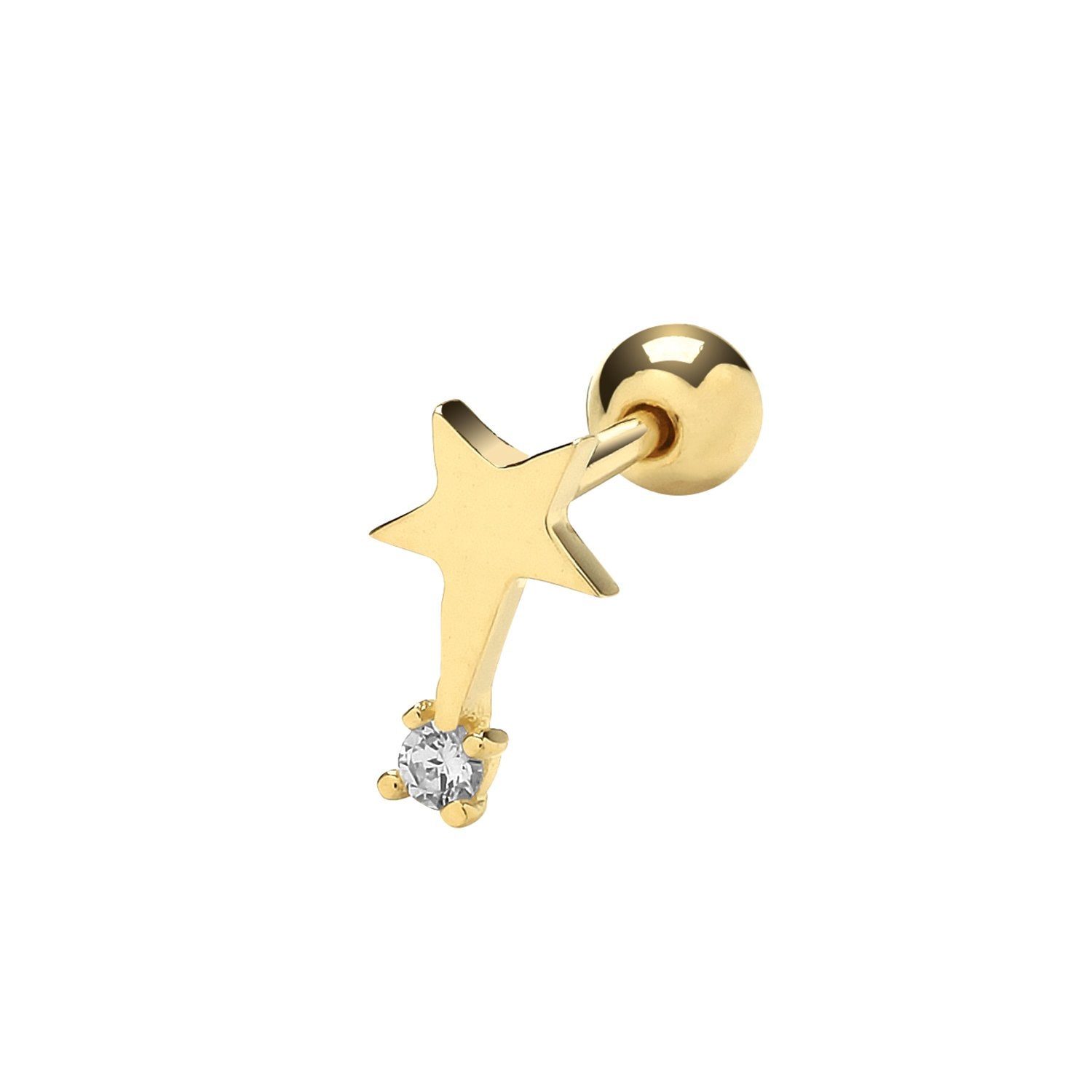 Genuine 9CT Yellow Gold CZ Shooting Star Cartilage 6mm Post Stud